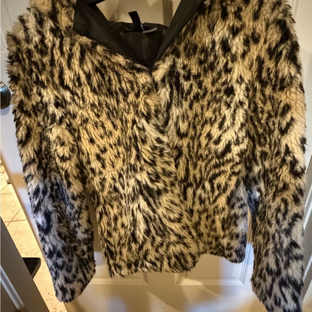 Divided Faux fur Cheetah print jacket with hood